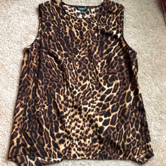 New Lauren Ralph Lauren Leopard sleeveless shirt top small black brown small - Picture 5 of 9